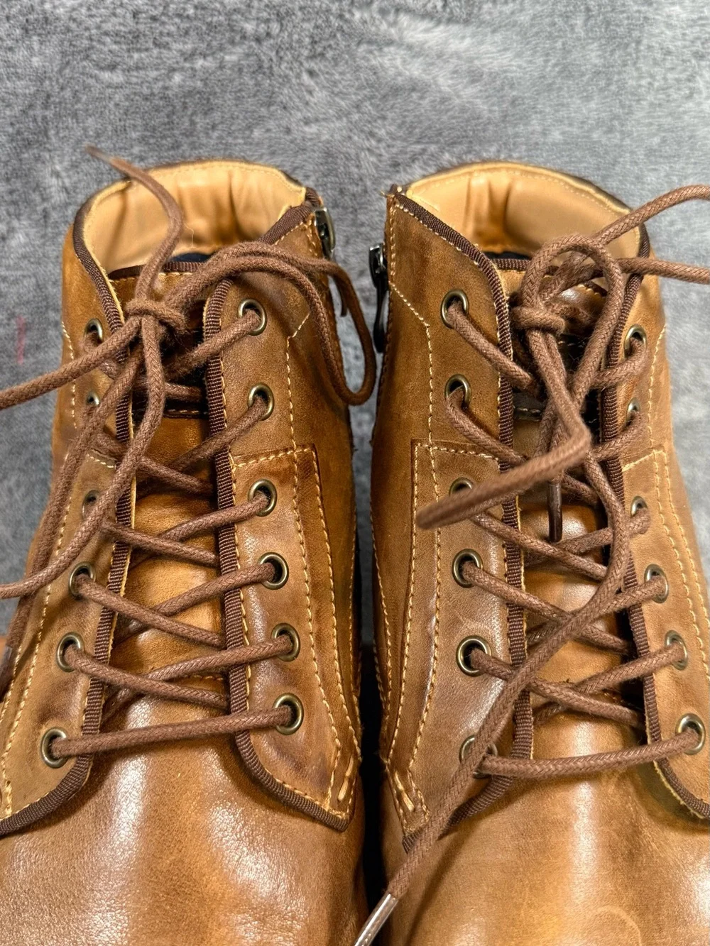 Steve Madden Tan Brown Leather Jeffries JEFR01M1 Lace-Up Boots 10